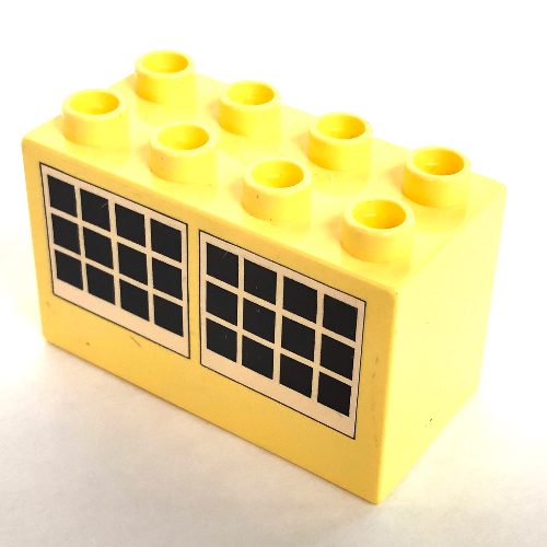 Duplo Brick 2 × 4 × 2 with Windows Print Leuchtendes Hellgelb