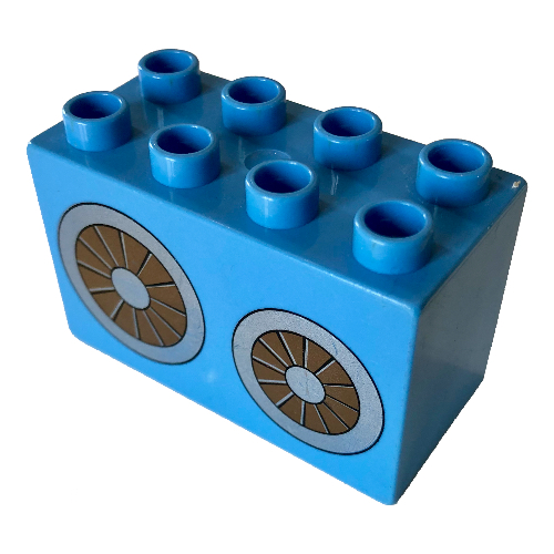 Duplo Stein 2 × 4 × 2 mit Räder Druck Mittelblau