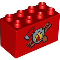Duplo Brick 2 × 4 × 2 with Fire Department Print Red