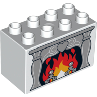 Duplo Brick 2 × 4 × 2 with Fire in Fireplace Print White