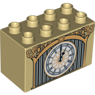 Duplo Brick 2 × 4 × 2 with Clock with Roman Numerals Print (Big Ben) Beige