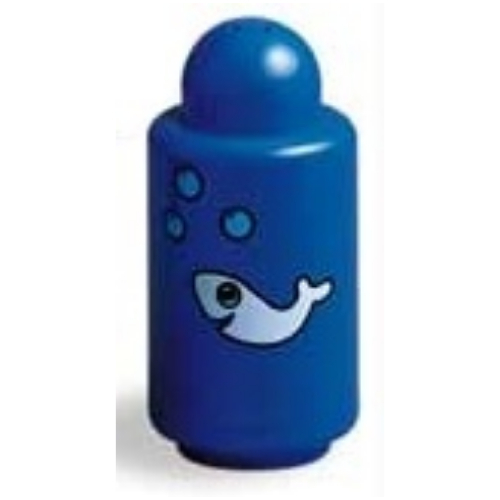 Primo Brick Round 1 × 1 × 2 with Shaker Top, Fish and Bubbles Print Blue