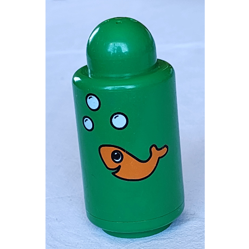 Primo Brick Round 1 × 1 × 2 with Shaker Top, Orange Fish and Bubbles Print Green