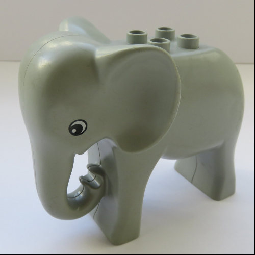 Duplo Animal Elephant Adult Stationary Head, Four Studs, Round Eye Print Hellgrau