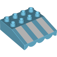 Duplo Roofpiece Slope 33 4 × 4 with Awning Overhang - 3 Short White Stripes Print Medium Azure