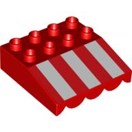 Duplo Roofpiece Slope 33 4 × 4 with Awning Overhang - 3 Short White Stripes Print Red