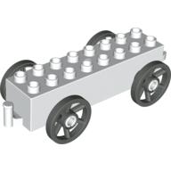 Duplo Wagon Base 2 × 8 × 1 1/2 with Large Dark Gray Spoked Wheels White