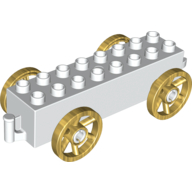 Duplo Wagon Base 2 × 8 × 1 1/2 with Large Copper Spoked Wheels White