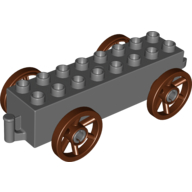 Duplo Wagon Base 2 × 8 × 1 1/2 with Large Reddish Brown Spoked Wheels Dark Bluish Gray