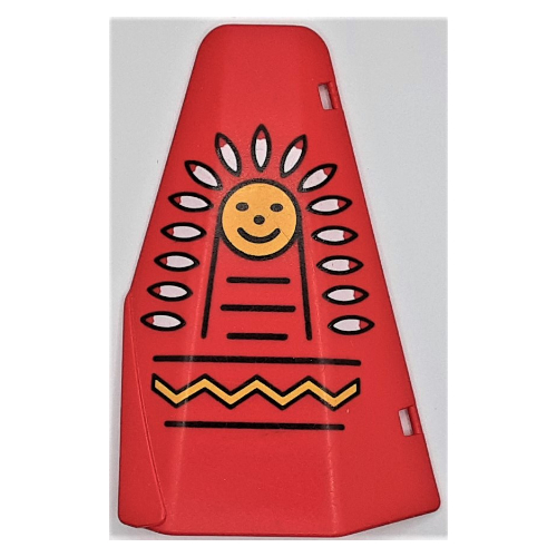 Duplo Door Tepee with Face, Indian Headdress, and Zig Zag Line Print Red