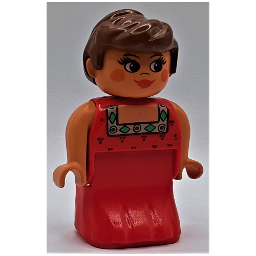 Duplo Figure, Early, Dress Red, Green and Gold Collar, Brown Hair, Red Lipstick and Cheeks Print (Actress) Red