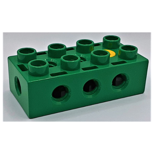 Duplo Toolo Brick 2 × 4 with Holes on Sides and Top and 1 Screw in Top Grün