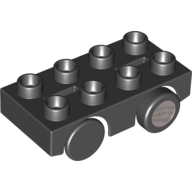 Duplo Car Base 2 × 4 with 2 Black Wheels and 2 Black Tires with Silver Hub Print Schwarz