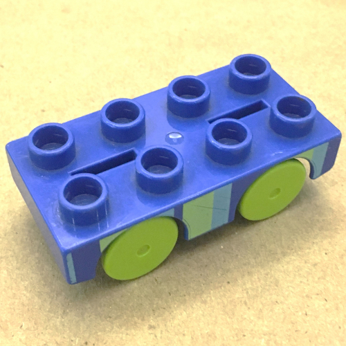 Duplo Car Base 2 × 4 with Lime Wheels, with Lime and Medium Blue Stripes (Brickrunner) Dark Blue-Violet