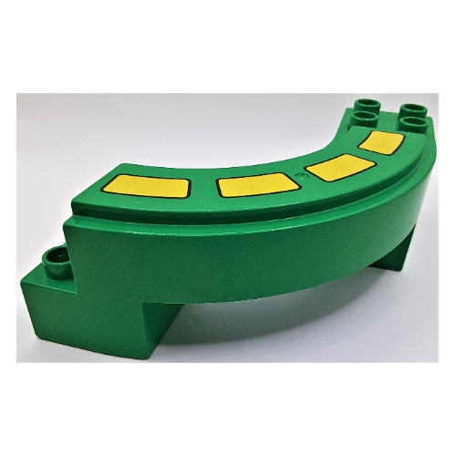Duplo Road Section, Curve with Yellow Stripes Print Green