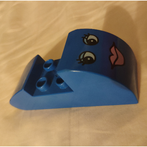 Duplo Brick 2 × 6 × 2 Rounded Ends with Female Face Print Blau