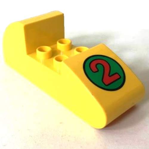 Duplo Brick 2 × 6 × 2 Rounded Ends with Green Circle and Red '2' Print Gelb
