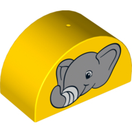 Duplo Brick 2 × 4 × 2 Curved Top with Elephant with Bandage on his Trunk Gelb