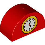 Duplo Brick 2 × 4 × 2 Curved Top with Clock Print Red
