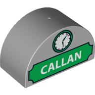 Duplo Brick 2 × 4 × 2 Curved Top with 'CALLAN' and Clock Print Hellblaugrau
