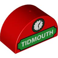 Duplo Brick 2 × 4 × 2 Curved Top with 'TIDMOUTH' and Clock Print Rot