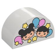Duplo Brick 2 × 4 × 2 Curved Top with Boy and Girl Heads, Balloons, and Stars Print White