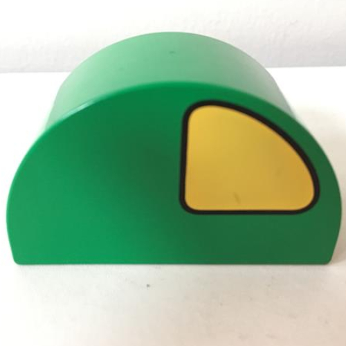 Duplo Brick 2 × 4 × 2 Curved Top with Yellow Quarter Circle on Both Sides Print Green