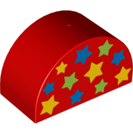 Duplo Brick 2 × 4 × 2 Curved Top with 11 Stars Print Red