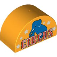 Duplo Brick 2 × 4 × 2 Curved Top with 'CIRCUS' & Elephant Print Bright Light Orange