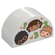 Duplo Brick 2 × 4 × 2 Curved Top, 3 Childrens Heads and '1, 2, 3' Print Weiß