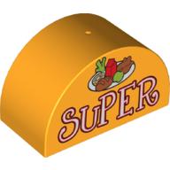 Duplo Brick 2 × 4 × 2 Curved Top with Plate of Food and 'SUPER' Print Bright Light Orange