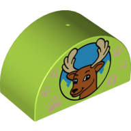 Duplo Brick 2 × 4 × 2 Curved Top with Deer and Paw Prints Print Limette
