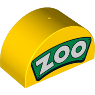 Duplo Brick 2 × 4 × 2 Curved Top with White 'ZOO' on Green Background Print Gelb