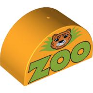 Duplo Brick 2 × 4 × 2 Curved Top with 'Zoo' and Lion Head Print Bright Light Orange