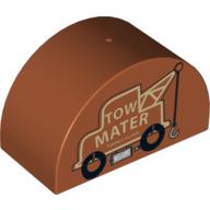 Duplo Brick 2 × 4 × 2 Curved Top with 'TOW MATER' Tow Truck Print Dunkelorange