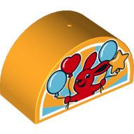 Duplo Brick 2 × 4 × 2 Curved Top with Red Rabbit, Four Balloons with Medium Azure and Bright Light Orange Sun-rays Background Print Bright Light Orange