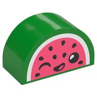 Duplo Brick 2 × 4 × 2 Curved Top with Watermelon, Winking Face print Hellgrün