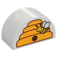 Duplo Brick 2 × 4 × 2 Curved Top with Beehive, Bee print White