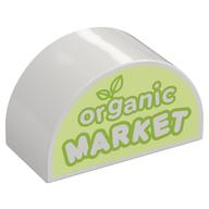 Duplo Brick 2 × 4 × 2 Curved Top with Lime 'Organic MARKET' print White