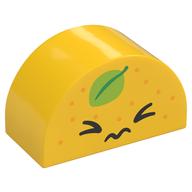 Duplo Brick 2 × 4 × 2 Curved Top with Face, Closed Eyes, Green Leaf print Gelb
