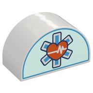 Duplo Brick 2 × 4 × 2 Curved Top with Heart, White Heartbeat Graph, Star Of Life print White