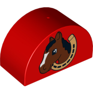Duplo Brick 2 × 4 × 2 Curved Top with Horse Head in Horseshoe Print Rot