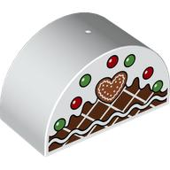 Duplo Brick 2 × 4 × 2 Curved Top with Snow, Red and Green Spots, Heart Shaped Cookie Print White