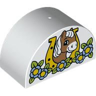 Duplo Brick 2 × 4 × 2 Curved Top with Horse Head Looking Left in Flowers Print Weiß