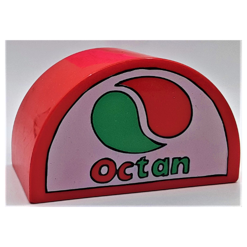 Duplo Brick 2 × 4 × 2 Curved Top with Octan Logo Print Red