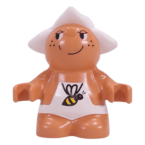Duplo Figure Little Forest Friend, Male White Overalls with Bee Print (Dozey Meadowsweet) Nougat