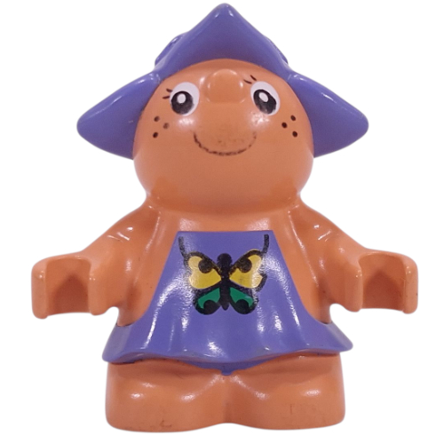 Duplo Figure Little Forest Friend, Female, Medium Violet Dress and Butterfly Print (Jangle Bluebell) Nougat