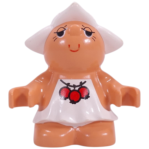 Duplo Figure Little Forest Friend Female with White Dress with Three Red Berries Print (Dreamer Meadowsweet) Nougat