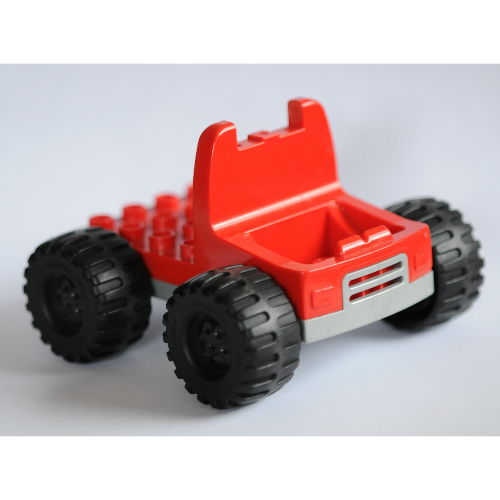 Duplo Truck with 4 × 4 Flatbed Plate and Jumbo Wheels with Light Gray Base Red