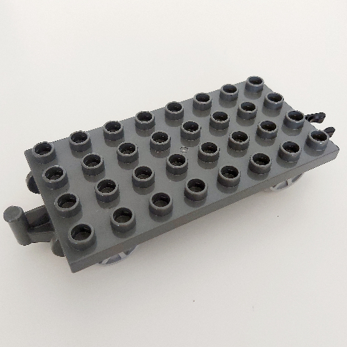 Duplo Train Wagon Base 4 × 8 with Light Bluish Gray Wheels and Moveable Hook Dark Bluish Gray